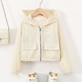 thumbnail image 6 of Y-Sunset Girls Solid Corduroy Hooded Zip Up Jacket, Elastic Hem Cropped Toddler Outerwear， Wind Resistant Kids Coat for Fall Daily Outdoor Travel Camping Wear(Beige/12-13 Years), 6 of 7