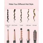 KIPOZI Professional Curling Wand Set, 5-in-1 Multi-Curl Iron with Thermal Brush & 4 Ceramic Attachments, Fast Heat Up for Curly/Wavy Hair, Rose Gold Styling Tool Kit, Gift Ready