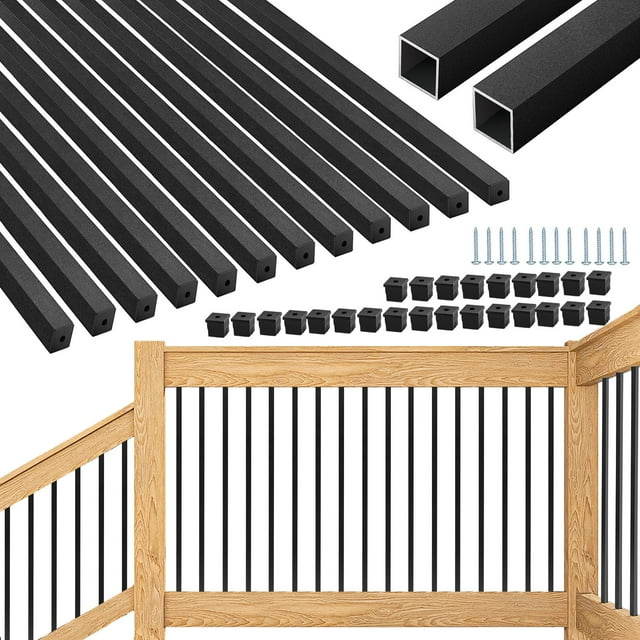 HTWAVE 101 Pack 36" Deck Balusters, Aluminum Balusters for Deck Railing, Metal Deck Spindle Staircase Baluster, Hollow Square Stair Porch Spindles with Screws for Railing Fencing W/Conectors