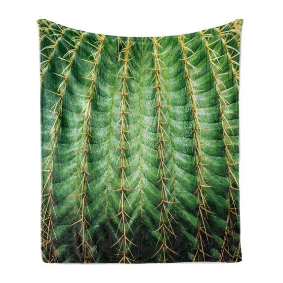 Cactus Soft Flannel Fleece Throw Blanket, Photo of Cactus with Spikes Plant Flower Fruit from Close Zoom Shoot with Spikes Print, Cozy Plush for Indoor and Outdoor Use, 60" x 80", Green, by Ambesonne