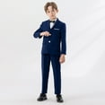 thumbnail image 4 of 5 PCS Boys' Formal Dresswear Suits Set Gentlemen Wedding Ring Bearer Outfits Blazer Dress Shirts Pants Vest Bowtie 5 Years, Blue, 4 of 7