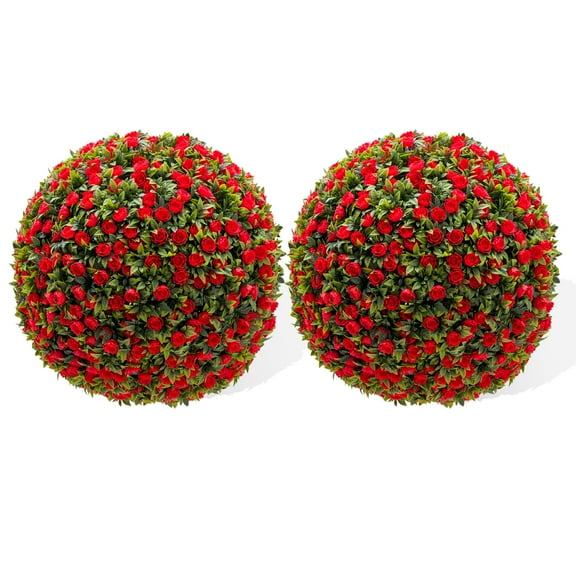 Ataucjin 2 PCS 15 inch Artificial Plant Topiary Ball,Flower Topiary Ball Decorative Balls for Backyard,Balcony,Garden,Wedding and Home Décor