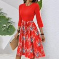thumbnail image 4 of WTOBBY Women's Stylish Floral Print Waistband Round Neck 3/4 Sleeve Dress, Flowy Midi Sundress with Casual Elegance for Summer,Vermilion M, 4 of 5