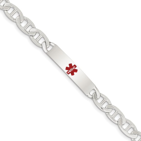 Sterling Silver Polished Medical Anchor Link ID Bracelet
