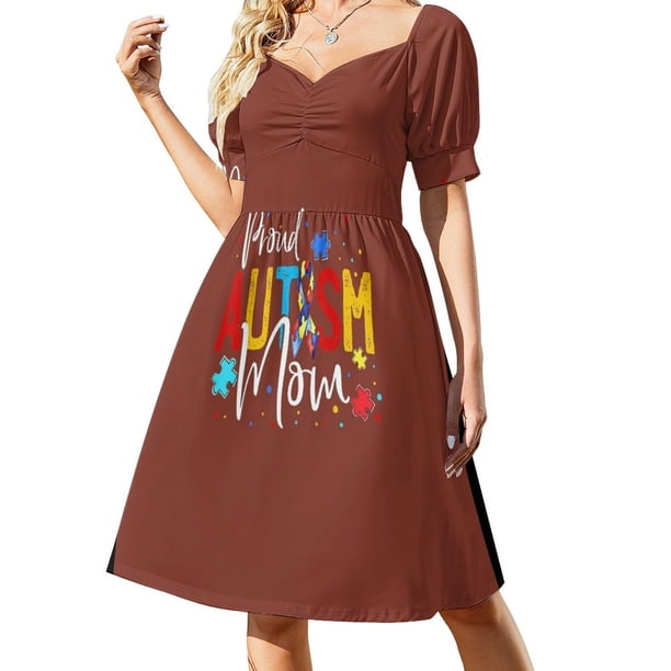 Camisetas para adultos que combinan con la familia para concienciar sobre el autismo. Vestido de manga corta. Vestidos elegantes en tallas grandes. Vestido de noche para mujer.