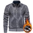 thumbnail image 2 of Timoontee Men's Knitted Jacket Coat Fall Winter Fashion Thickened Thermal Warm Outwear Long Sleeve Solid Stand Collar Full Zip Jackets Gray M, 2 of 4