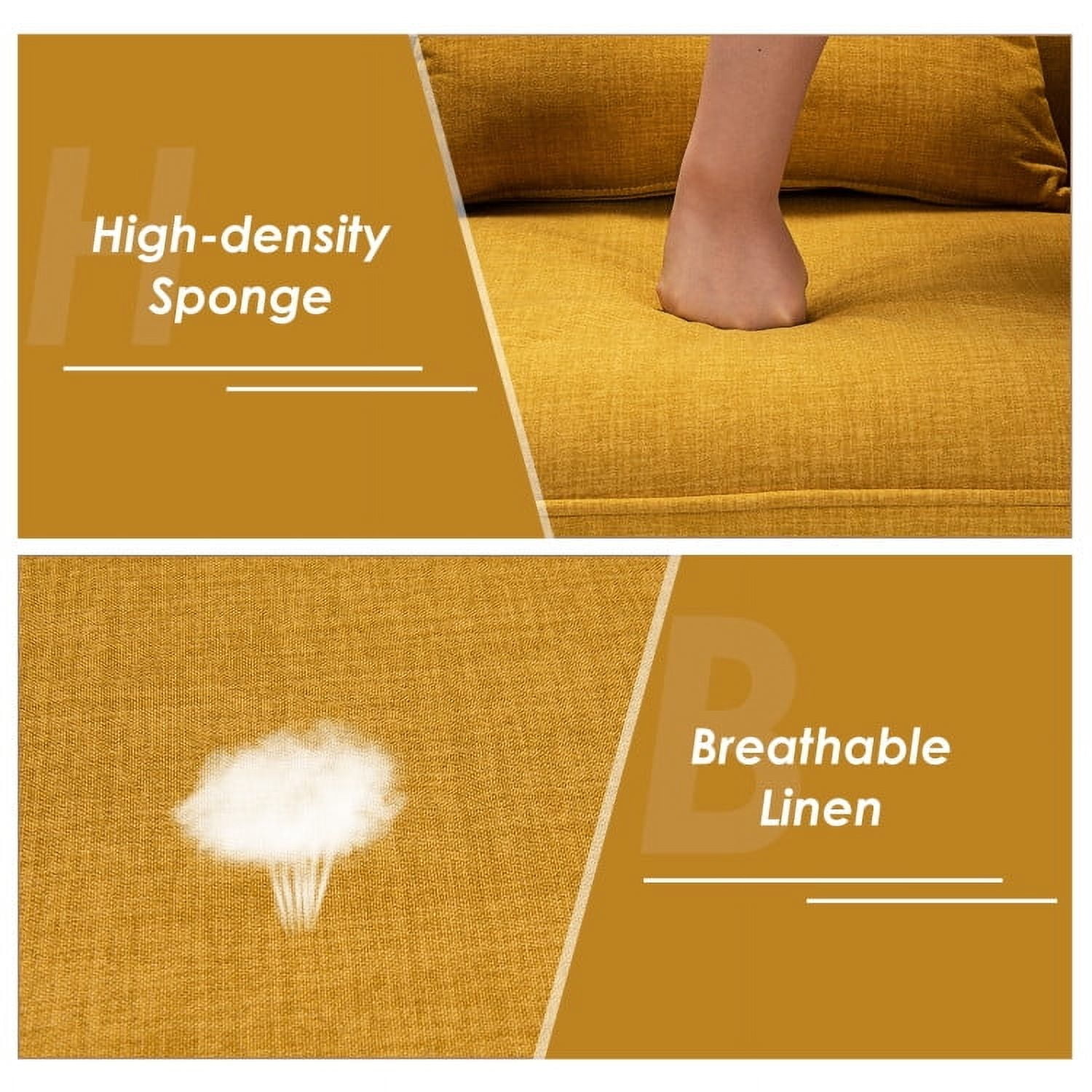 Demi Bonn Upholstered Accent Chair, Modern Comfy Armchair Single Sofa, Linen Fabric Single Sofa Armchair with Waist Pillow, for Living Room, Bedroom, Yellow