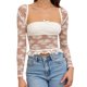 thumbnail image 1 of Conjunto de top corto de manga larga con encaje floral para mujer: top sin tirantes y bolero, diseño de malla con cuello cuadrado, 1 of 5