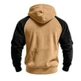 thumbnail image 4 of GuangCheng Mens Color Block Fleece Hoodies,Pullover,Drawstring Hood,Sweatshirt with Kangaroo Pocket,Khaki,2XL, 4 of 6
