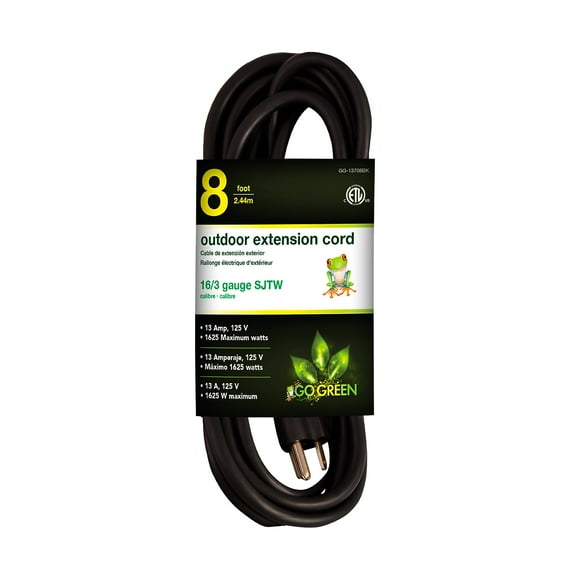 Go Green Power Power 16/3 8' Heavy Duty Extension Cord Black GG-13708BK