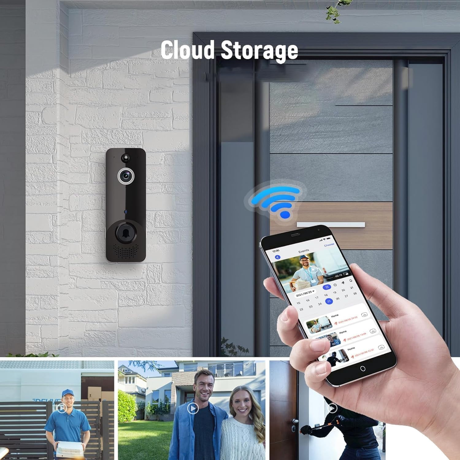 Security doorbell, 1080p wireless video doorbell camera with intelligent AI human detection, battery-powered, two-way talk, live view, night vision, 2.4G WiFi only, cloud storage, indoor and outdoor