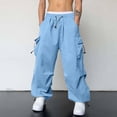 thumbnail image 2 of NOLDARES Men's Casual Cargo Pants Tapered Loose Fit Cuffed Joggers Sweatpants Drawstring Tactical Pants with Multi Pockets(Sky Blue,2XL), 2 of 7