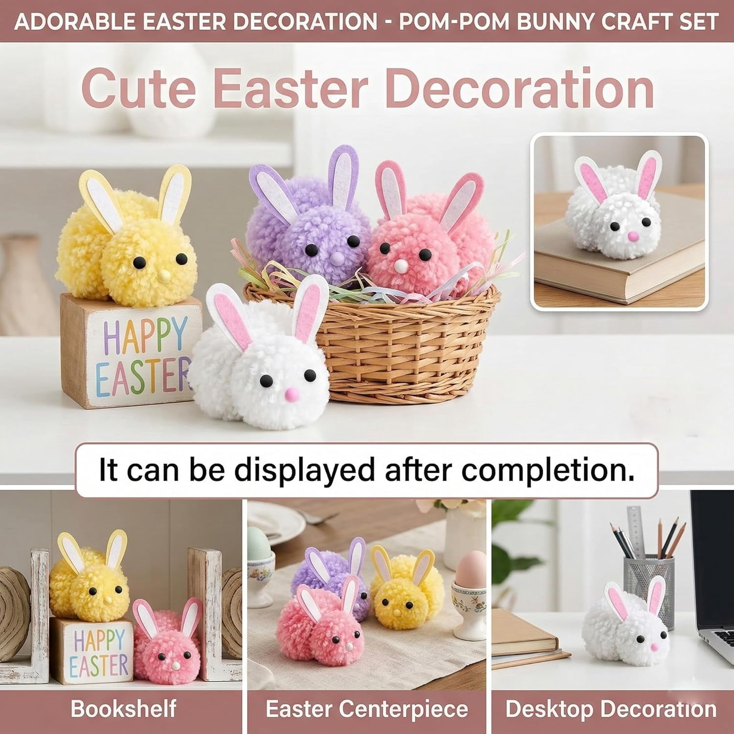 Build a Bunny Easter Craft Kit DIY Bunny Craft Activity for Easy Craft Easter Basket Stuffers for Home Classroom Party (4 Pcs Mix Home Pack)(Q)