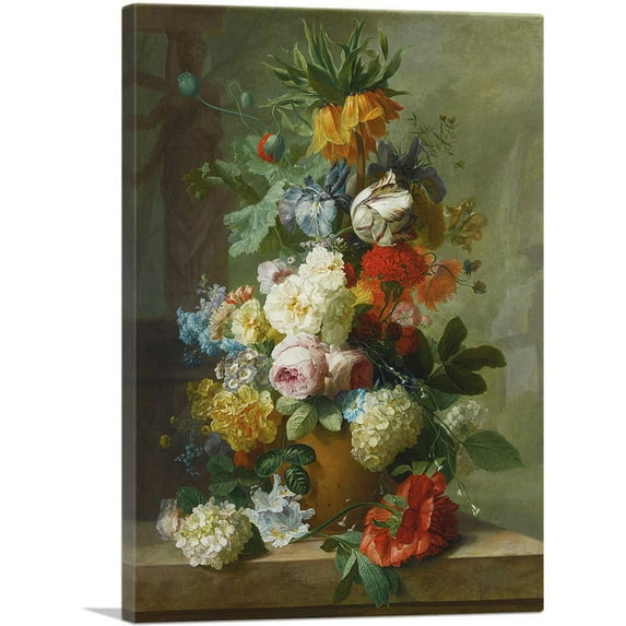 ARTCANVAS Still Life Of Flowers In a Vase On a Marble Ledge Canvas Art Print by Jan Van Huysum - Size: 40" x 26" (1.50" Deep)