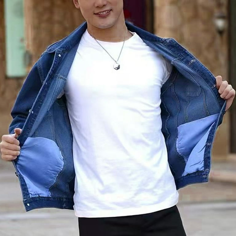 Yyeselk Jean Jacket for Men Slim Fit Casual Button Down Long Sleeve Cowboy Cut Denim Jacket Outerwear Big and Tall Men s Trucker Jacket Light Blue L