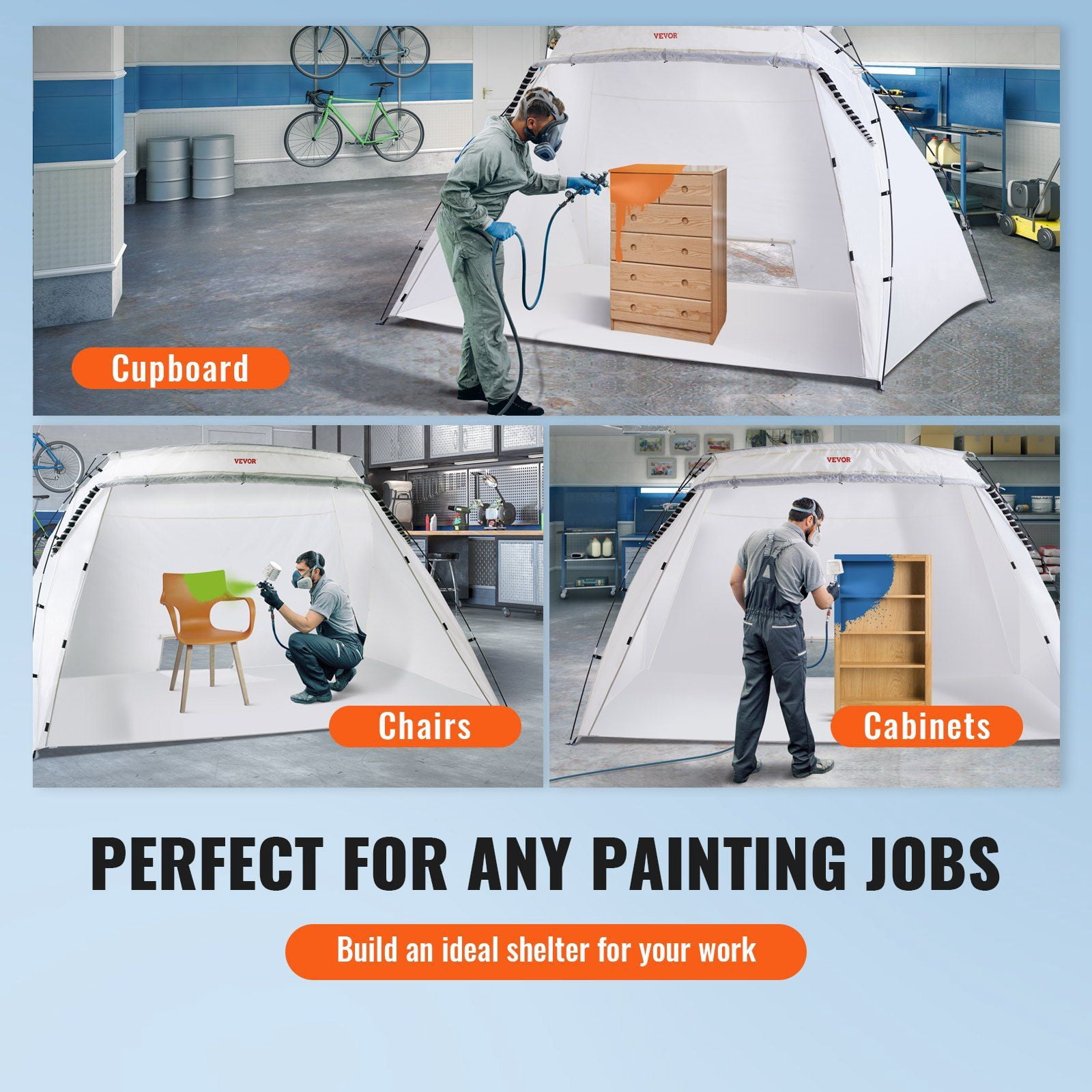 Portable Paint Booth 10x7x6ft Spray Paint Shelter with Built in Floor Mesh Screen for Furniture DIY Hobby Tool