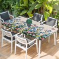 thumbnail image 2 of Blue Spring Floral Table Cloths for 6 Foot Rectangle Tables, Pink Flowers Butterfly Rustic Patio Waterproof Elastic Fitted Tablecloths, Washable Rectangular Table Cover for Camping, 2 of 8