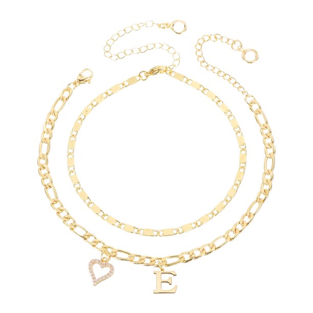 Pulseras de tobillo en forma de corazón inicial de Uxcell para mujeres, pulseras chapadas en oro de 14K, cadena de letras A-Z con caja para regalo de verano, tono dorado