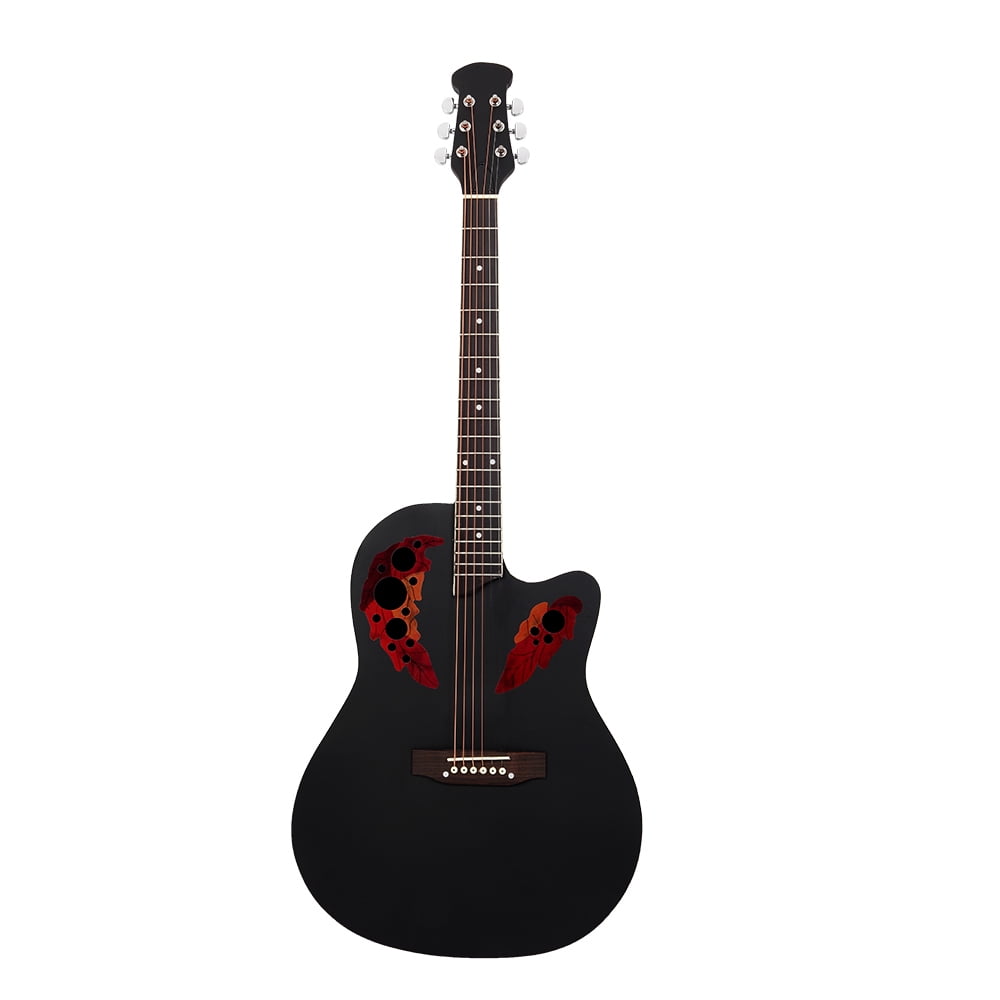 41inch Cutaway Round Back Acoustic Guitar Spruce Top Grape Hole, Black