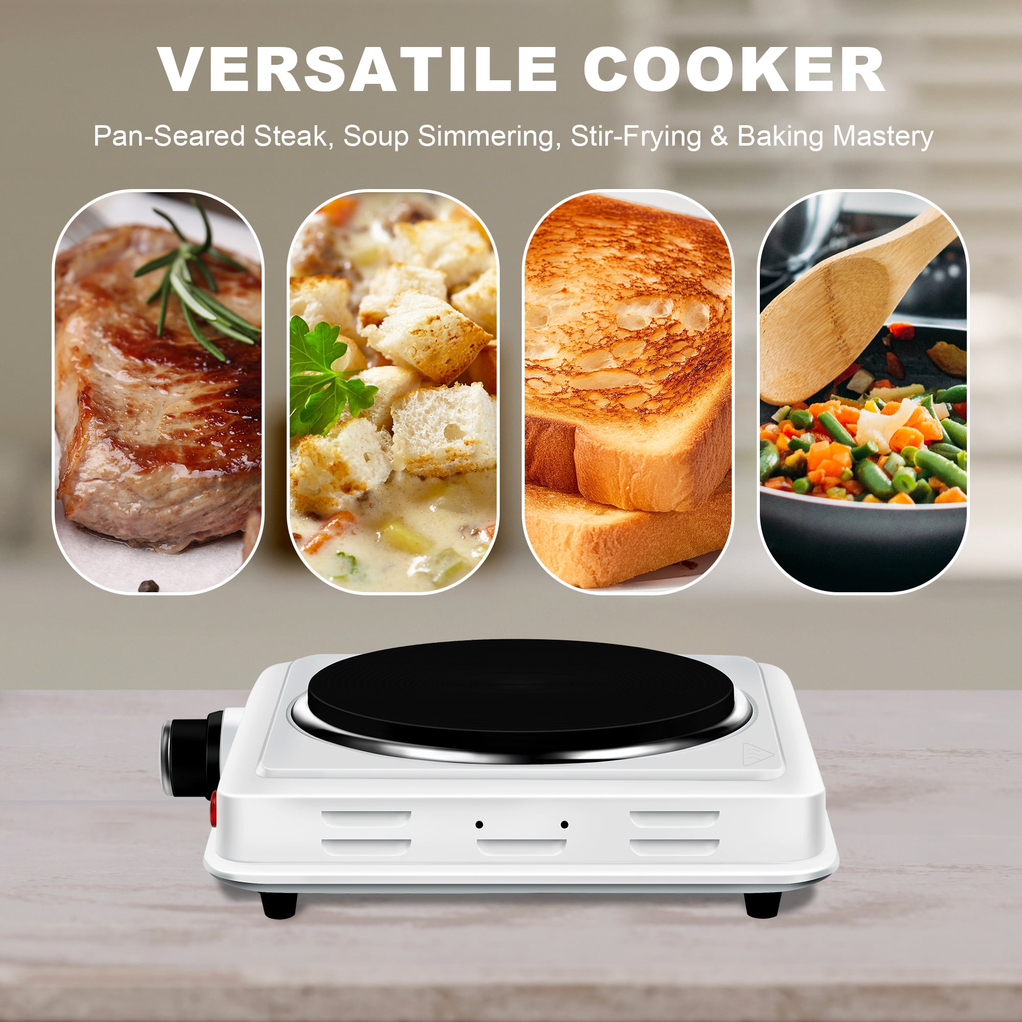 AGUDAN Compact and Portable Countertop Burner, Temperature Controls for Small Kitchens (White)