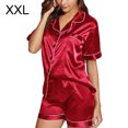 thumbnail image 1 of Ensemble de Nuit à Manches Courtes, Chemise Boutonnée, Short de Nuit pour Femme, Pyjama d'Été, Rouge Vin, TTG, 1 of 6