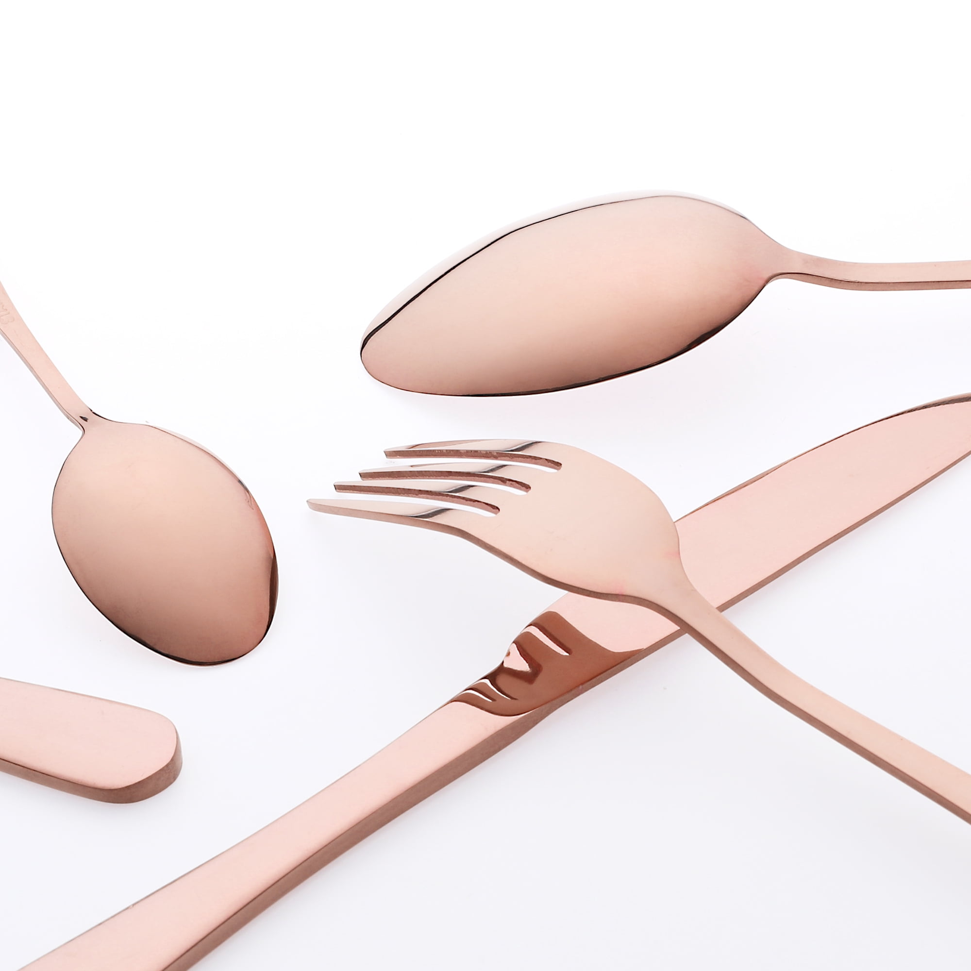 Unique Bargains 24 Pcs Stainless Steel Flatware Set with Supporting Shelf Rose Gold