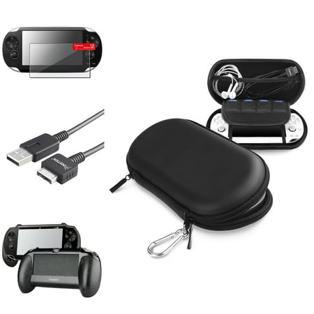 Insten Black Hand Grip+Screen Protector+Black EVA Case+USB Cable For Sony PS Vita