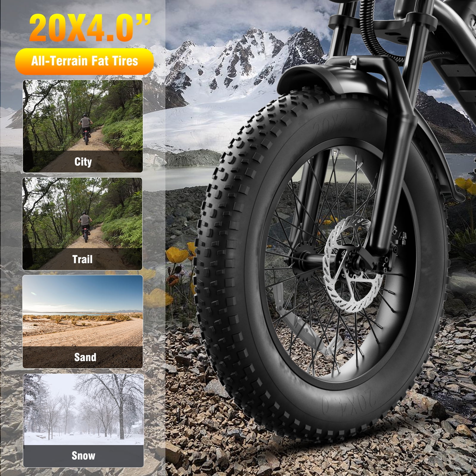 1500W Electric Bike, 20" Fat Tire E-Mountain Bikes, 48V 18Ah 32MPH Ebike for Adults Full Suspension UL2849, All-Terrain E-Bike, Black