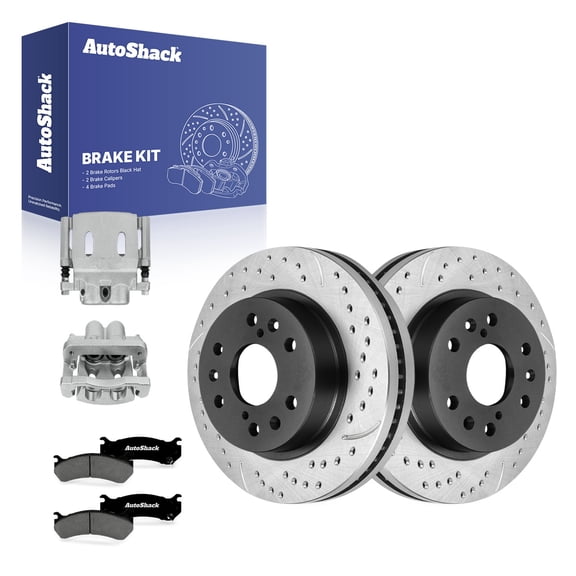 AutoShack Front Vented Drilled & Slotted E-Coated Brake Rotors   Premium Ceramic Pads   Calipers 8-PC Brake Kit Replacement for 2006 GMC Sierra 1500 ShadowGuard 12.99" (329.9 mm)