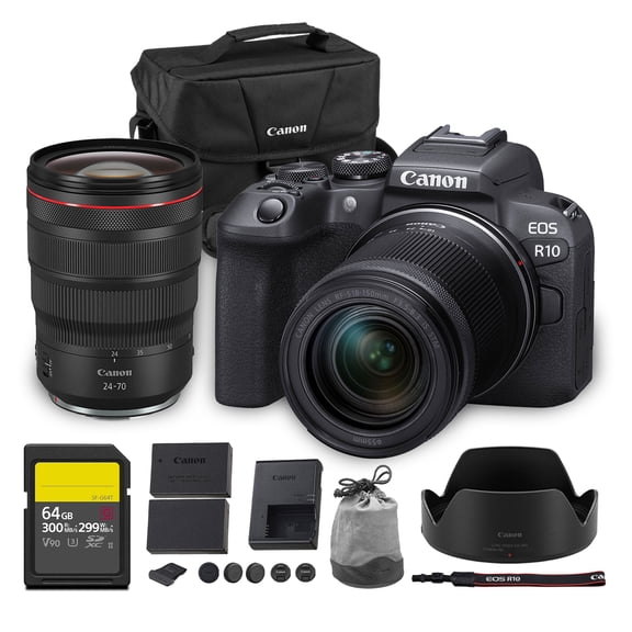 Canon EOS R10 Mirrorless Camera Kit | 24.2MP APS-C Sensor with RF-S 18-150mm Lens | 4K Video Dual Pixel AF Compact Travel Photography (5331C016)   Canon RF 24-70mm Lens   64GB Card   More