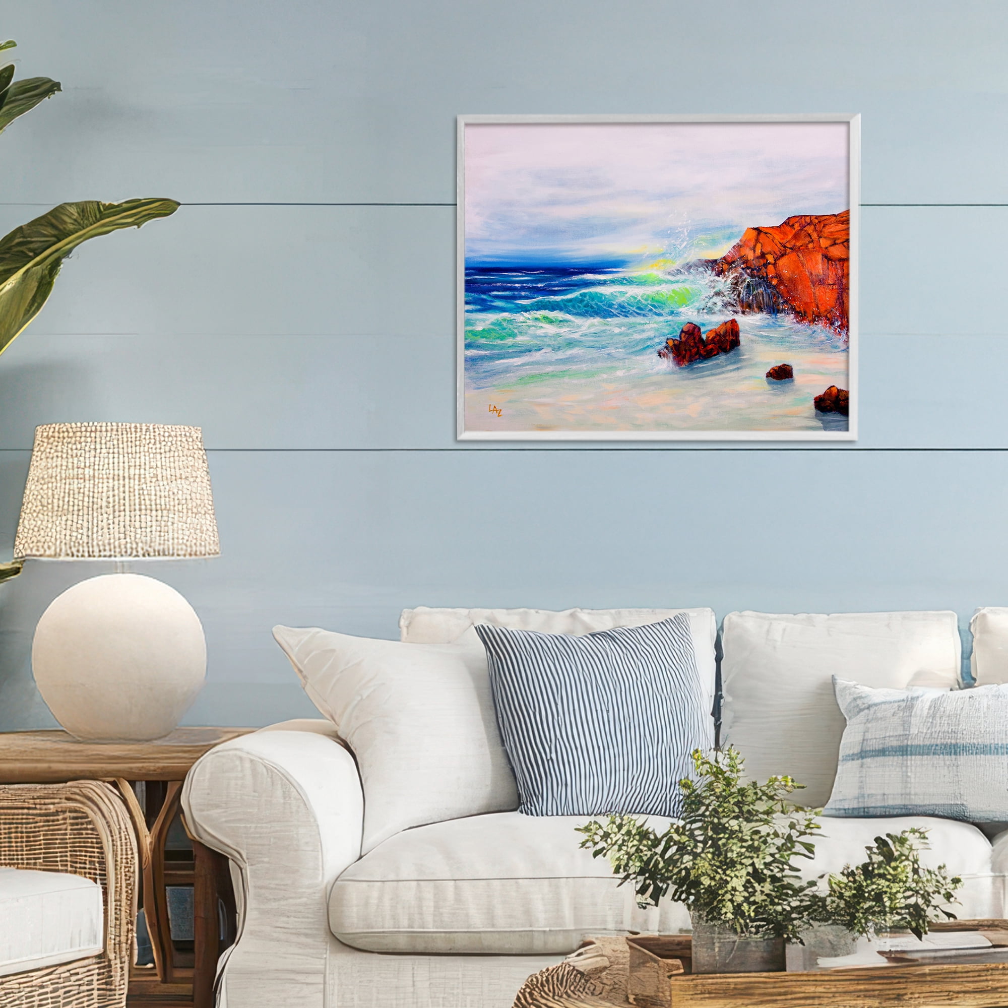 Stupell Industries Deep Blue Rocky Beach White Framed Giclee Art, design by Lee Ann Zirbes