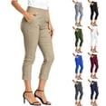 thumbnail image 2 of PEIBang Women's Wide Elastic High Waist Capri Dress Pants,Cuffed Hem Slim Fit Pocket Office Casual Trousers Beige S, 2 of 8