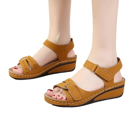 

Ladies Rome Style Sandals Comfortable PU Peep-toe Elegant Shoes for Dresses Jeans Skirts Short Pants 37 Ginger