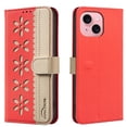 thumbnail image 2 of For iPhone 14 Plus Wallet Case,Card Slots [RFID Blocking] Splice Premium PU Leather ID Credit Holder Folio Flip Kickstand Magnetic Clasp Flower Patterned Shockproof Phone Cover,Red, 2 of 12