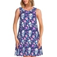 thumbnail image 1 of Xecao Robe d'Été Crâne Fleur Violette pour Femmes Robe Décontractée de Plage Sans Manches T-Shirt Robe Évasée avec Poches, 1 of 7