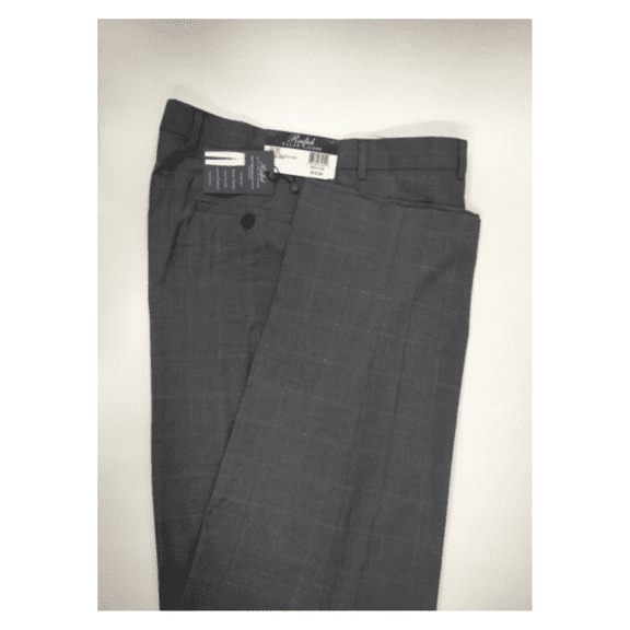 Ralph Lauren Men Check Pattern, Classic Fit, Flat Front, Grey Dress Pants, 42X32