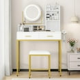 thumbnail image 2 of Vanity Desk with Mirror and Lights, Vanity Desk Set with 2 Drawers & Stool, 3 Color Lighting Modes, Makeup Table Vanity for Bedroom, 2 of 8