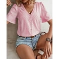 thumbnail image 2 of Cogild Womens Tops Solid Hollowed Out Blouse Short Sleeve V Neck Pullover Summer Tops, 2 of 6