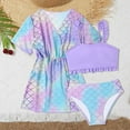 thumbnail image 2 of RUTAYY Girls Swimsuits 3pc Swimsuit Cover Up Top With Beach Shorts Skirt Kids Swimming Surfing Swimwear Pool Bohemian Beachwear,9-10 Years, 2 of 6