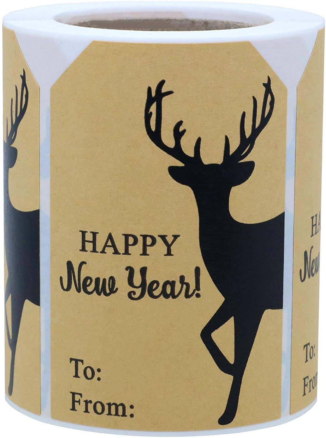 Hybsk 2” x 3” Kraft Paper Happy New Year with Elk Stickers Santa Claus Christmas 200 Total Labels