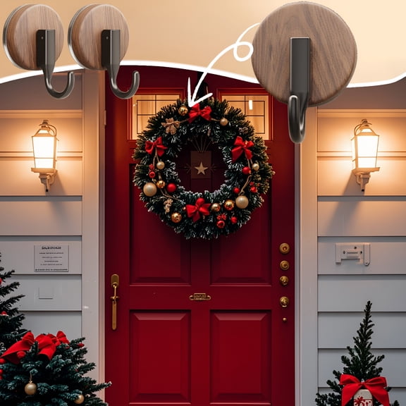 XIBUFE 2Pcs Wreath Hanger for Front Door,Suction Cup Reef Hook for Glass Window/Over Door,Christmas/Thanksgiving/Halloween/July 4Th/Easter/Valentine/Spring/Summer/Fall (Walnut)