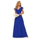 thumbnail image 1 of Vestido de dama de honor TIRAS de chifón con volantes y cuello en V, azul real, 1 of 7
