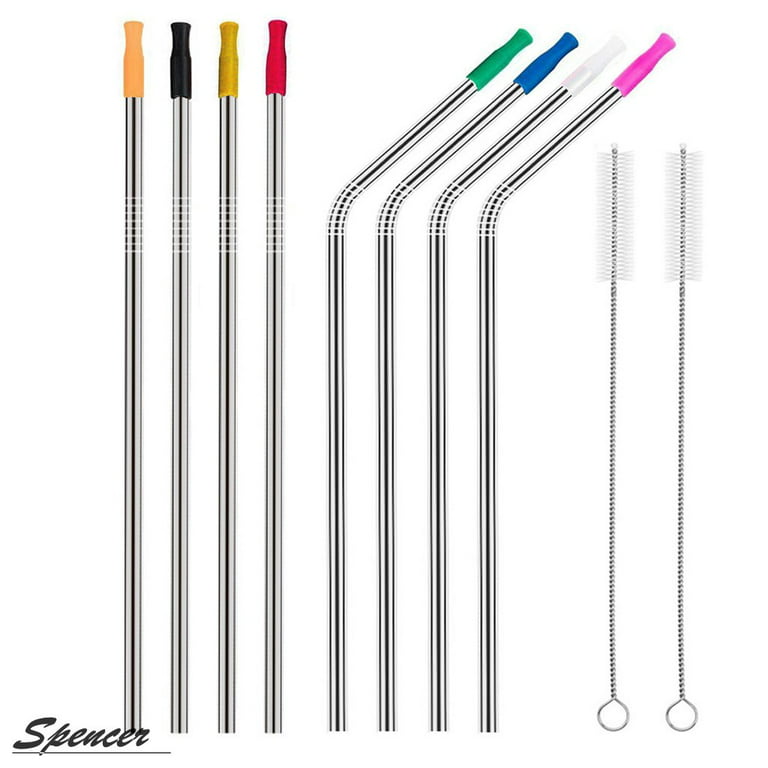 Spencer Stainless Steel Straws, Fits 30OZ Yeti Tumbler, 10.5in (4 Straight  & 4 Bent & 2 Brush)