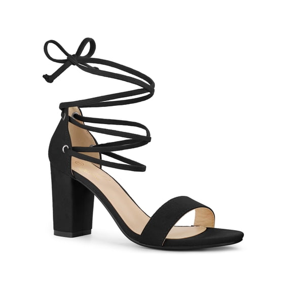 BLISSFUL STEP Strappy Lace Up Block High Heel Sandals for Women Black 6.5