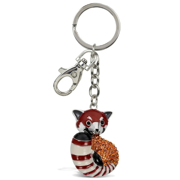 Aqua79 Red Panda Keychain - Silver 3D Sparkling Charm Rhinestones Fashionable Stylish Metal Alloy Durable Key Ring Bling Crystal Jewelry Accessory with Clasp For Key Chain, Purse, Backpack, Handbag