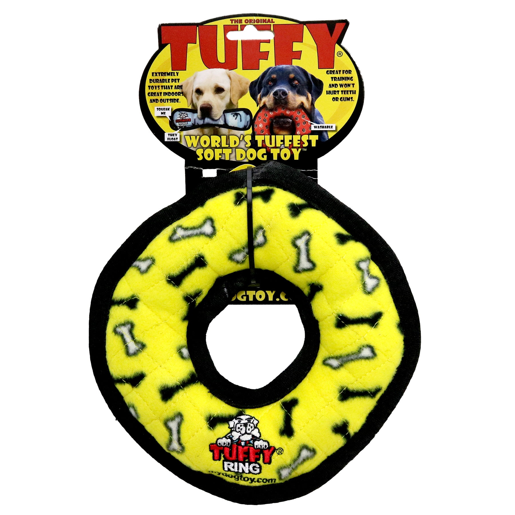 Tuffy's Medium Ring Durable Dog Toy with Squeakers, Yellow