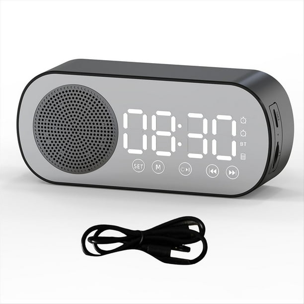 Altavoz Bluetooth Inalámbrico Reloj Radio Soporte de Alarma Dual Tarjeta TF Alarma Digital para Oficina en Casa Negro