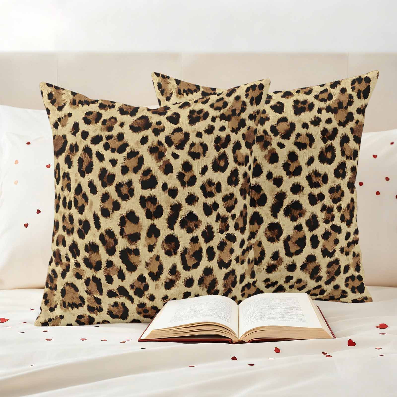 Leopard Outdoor Waterproof Pillow Covers, Farmhouse Brown Animals Art Modern Decorative Square Throw Pillowcase Sofa Cushion Sham for Patio/Couch/Chair, 18"x18" 2 Pack