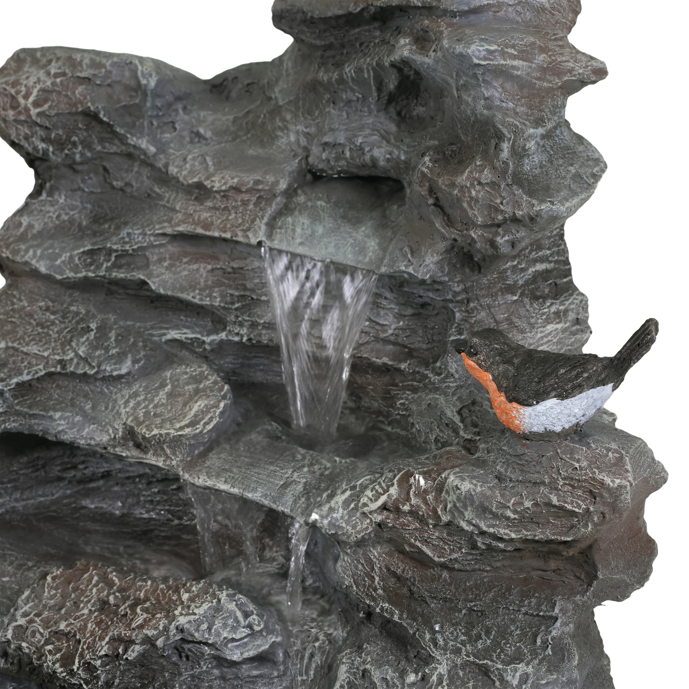 Christopher Knight Home 20.8" Concrete Rock Waterfall Fountain with LED Light, 4-Tier Flow, Garden Decor, Gray
