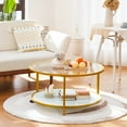 thumbnail image 2 of 34in Tempered Glass Coffee Table with Low Shelf Metal Frame for Living Room Gold, 2 of 7